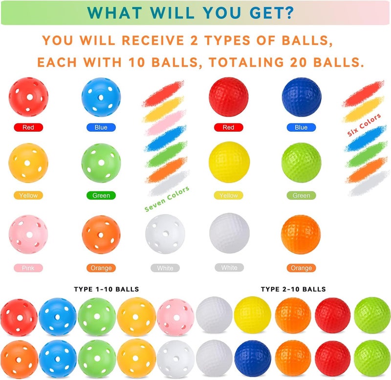 ZHENAN 20 Pack Colored Plastic Golf Balls, 41mm Practice Golf Balls, Realistic Feel and Long Lasting,Limited Fligh Plastic Golf Training Balls for Backyard, Simulated Golf Balls for Indoor or Outdoor - Image 2